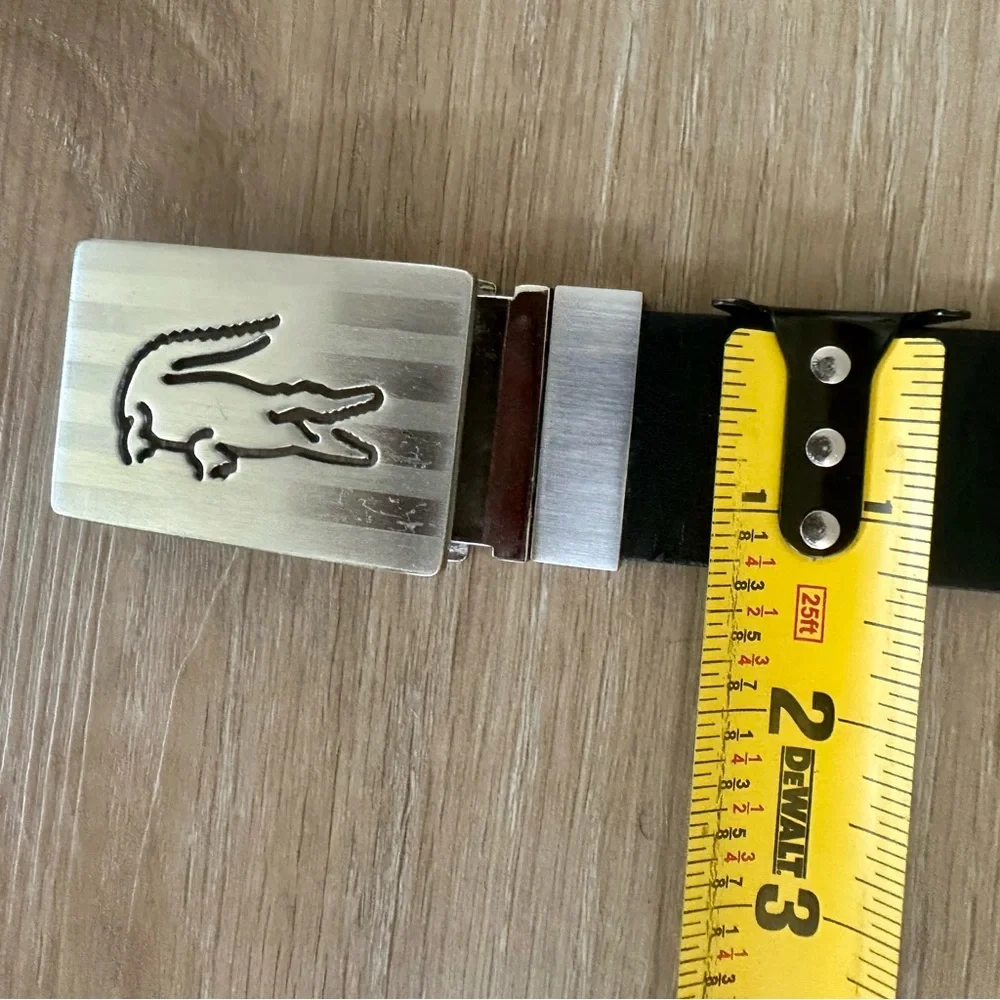 Lacoste Mens Reversible Black And Brown Leather Belt Size 34 Silver Buckle Croc